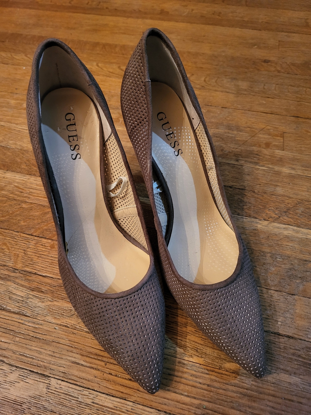 GUESS Taupe Pointed-Toe Pumps